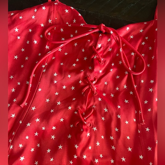 NWT Zara Red Satin Effect Bodysuit White Star Print Sz M Celebrate Patriotic - Picture 4 of 12